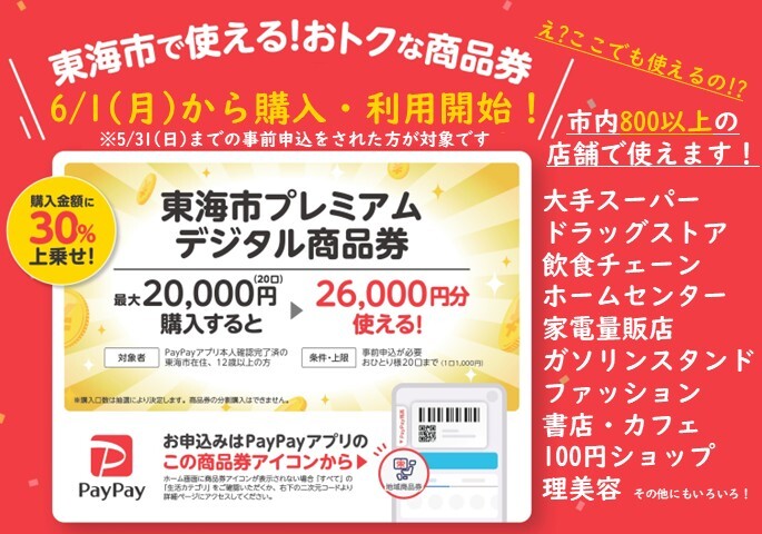 画像：プレミアム率30%！東海市プレミアムデジタル商品券を発行します