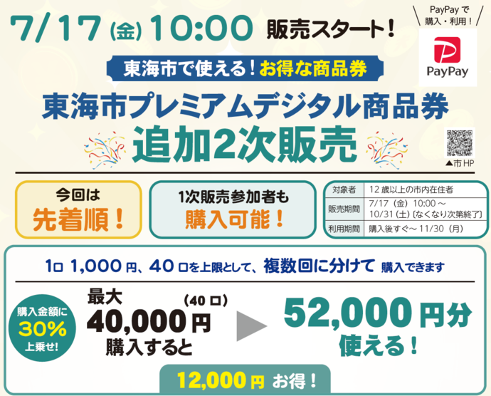 画像：東海市プレミアムデジタル商品券　追加二次販売