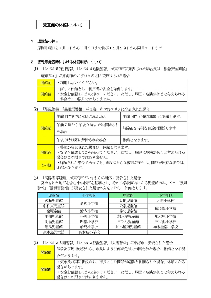 児童館の休館について