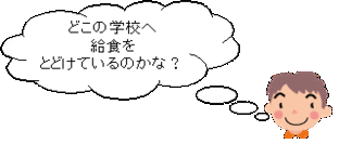 イラスト：どこの学校へ給食をとどけているのかな？