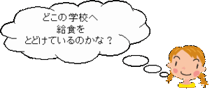 イラスト：どこの学校へ給食をとどけているのかな？