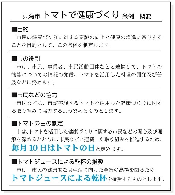 イラスト：東海市トマトで健康づくり条例概要