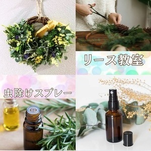 当日作成する虫よけスプレー・リースの様子です。