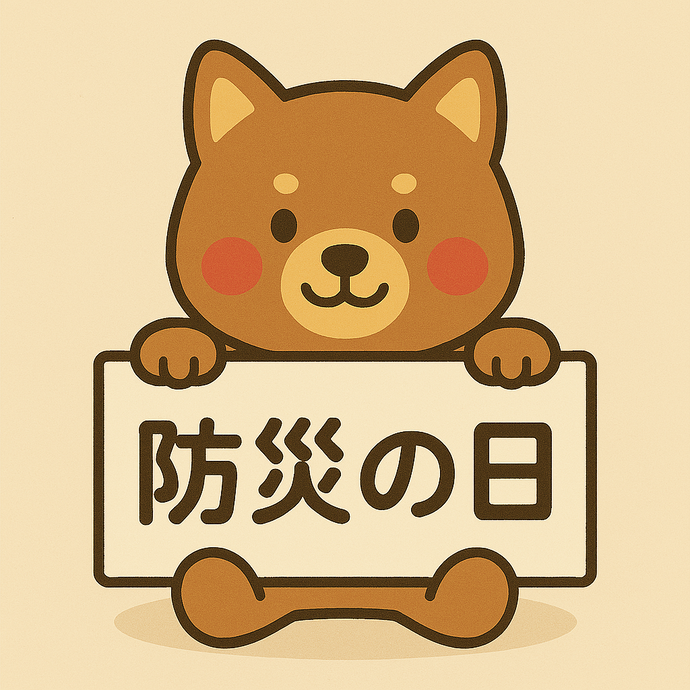 防災の日の看板を持った犬