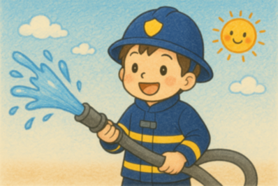 男の子放水中