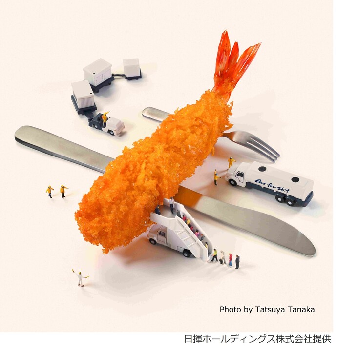 飛行機を模したエビフライ